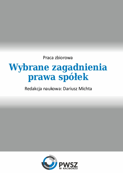Book Cover: Red. nauk. Dariusz Michta - Wybrane zagadnienia prawa spółek: praca zbiorowa